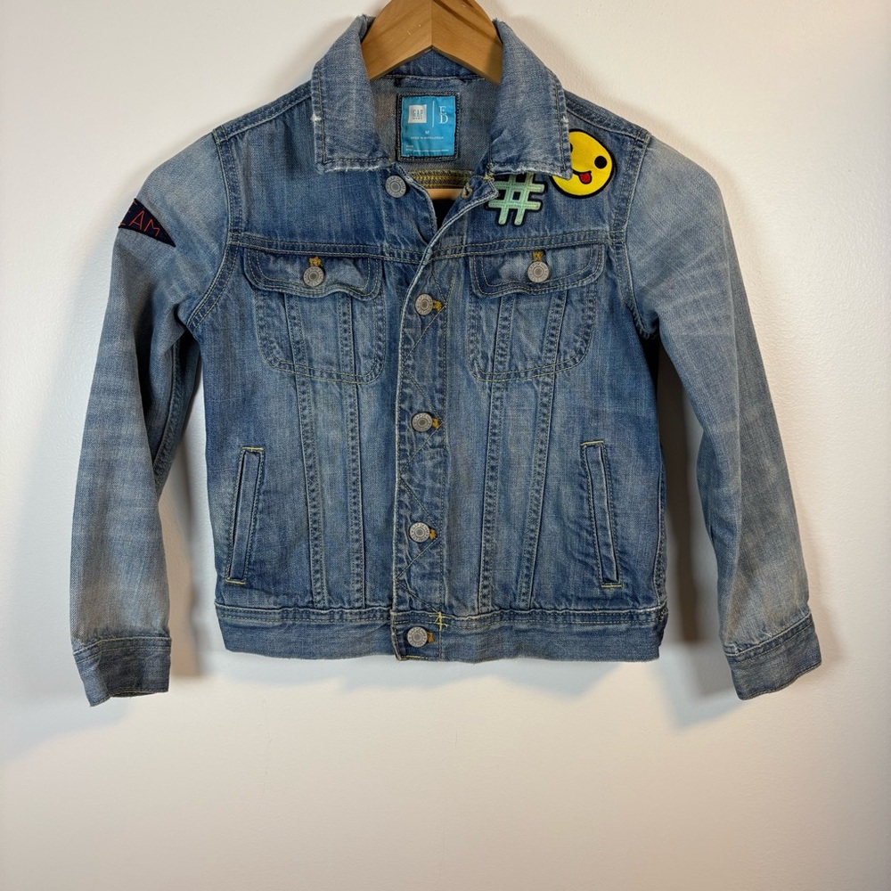 Gap Kids x ED Emoji Denim Jean Jacket Coat, Girls, Blue, Size M (8/9), Designer